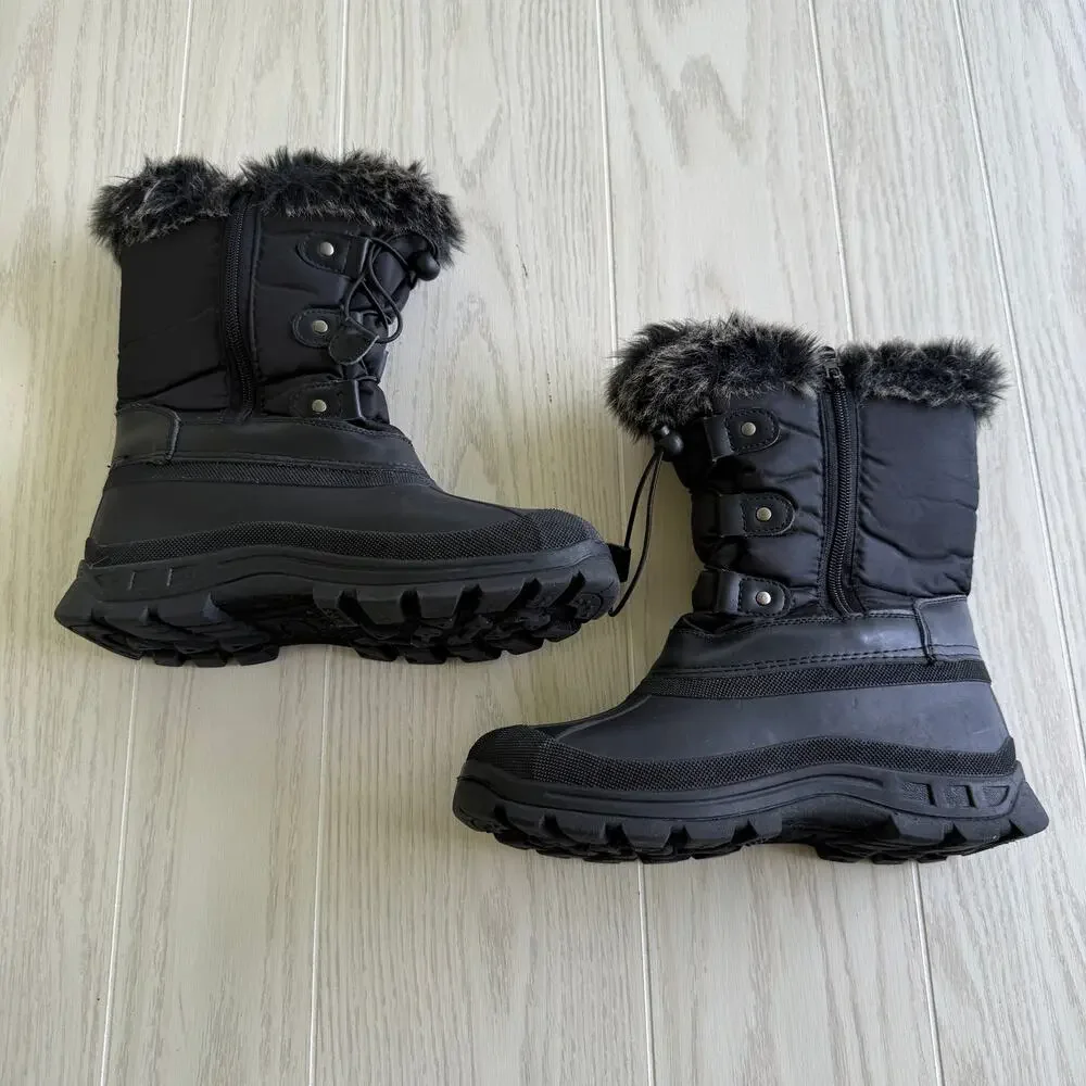 Dream Pairs Black Faux Fur Waterproof Snow Boots Women’s Size 6